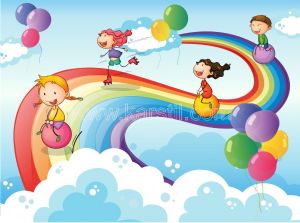 Gökkuşağı-Renkli Balonlar-Oynayan Çocuklar