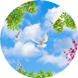 Gökyüzü-Pembe Çiçekli-Güvercinli