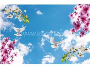 Gökyüzü-Pembe Çiçek-Kuşlar